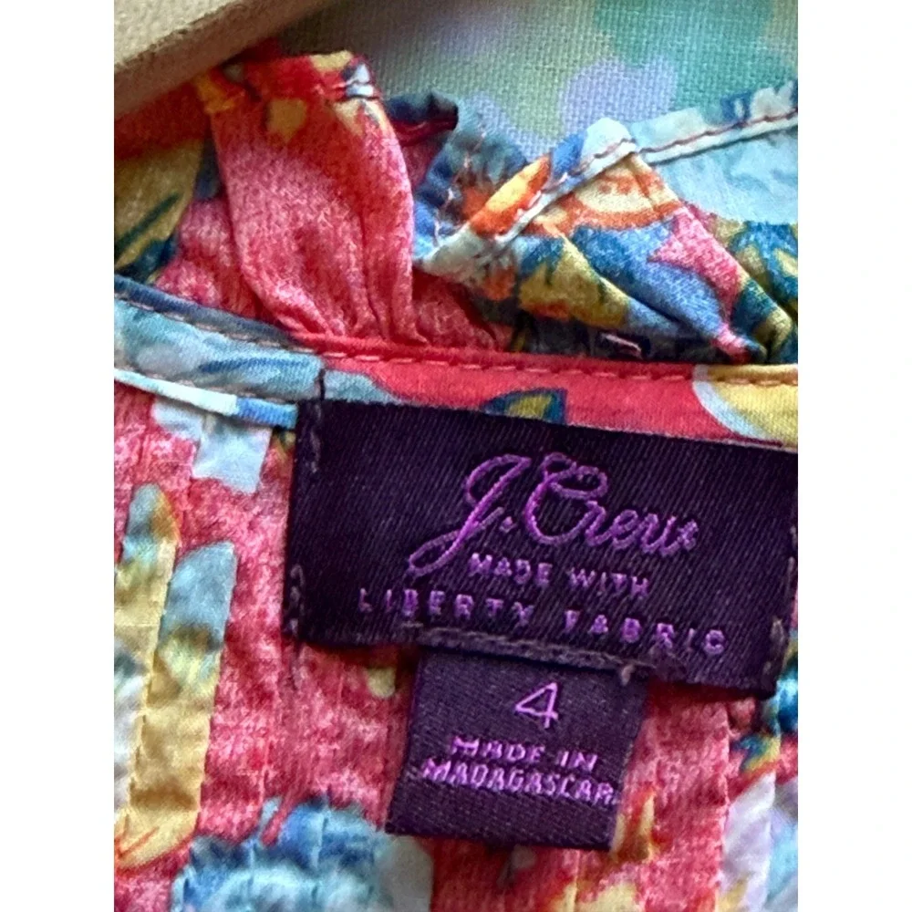 J.Crew x Liberty Fabric | Ruffle Classic Popover Shirt‎ Blouse Coral Floral Sz 4